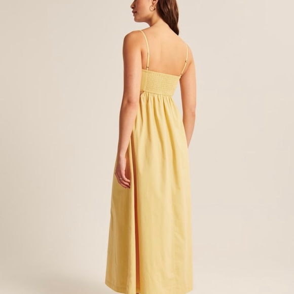 A&F Yellow Bubble Top Midi Cut Out Poplin Dress - Picture 6 of 9